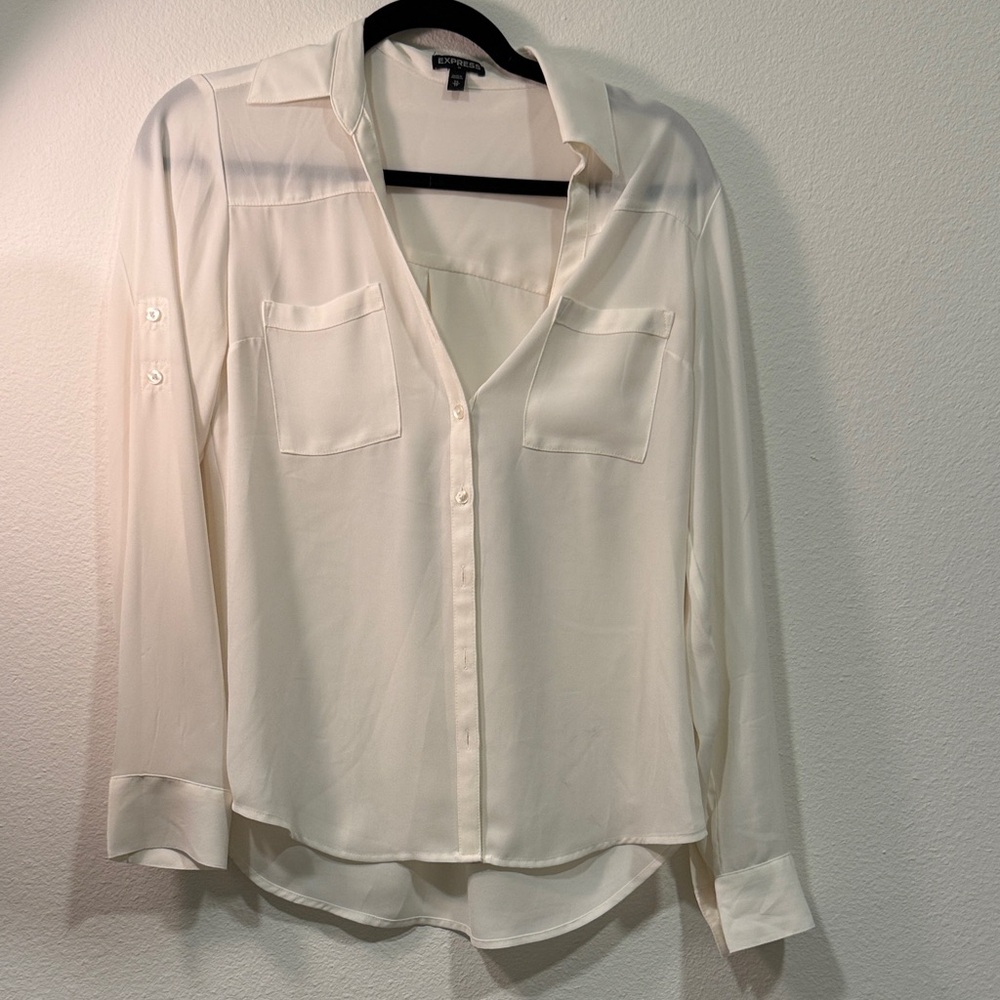 Express Women's Cream Button Down Shirt